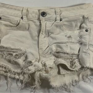 American Eagle Outfitters Distressed Cream Denim Shorts
